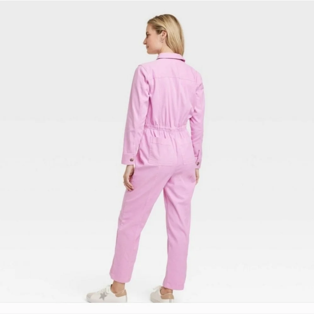 Universal Thread Women's Long Sleeve Button Down Coveralls Jumpsuits Pink - Picture 3 of 8